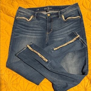 White House Black Market Blue Jeans with snakeskin trim